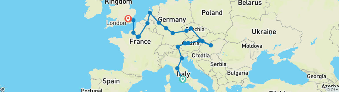 Image d'une carte montrant l'itinéraire du circuit