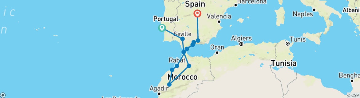 Image d'une carte montrant l'itinéraire du circuit