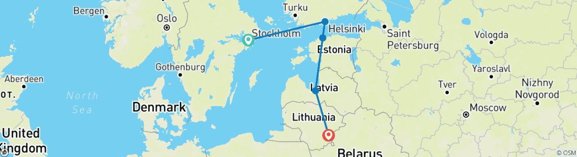 Image d'une carte montrant l'itinéraire du circuit