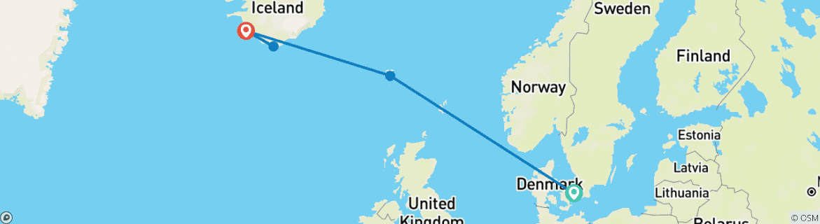 Image of a map showing the route of the tour