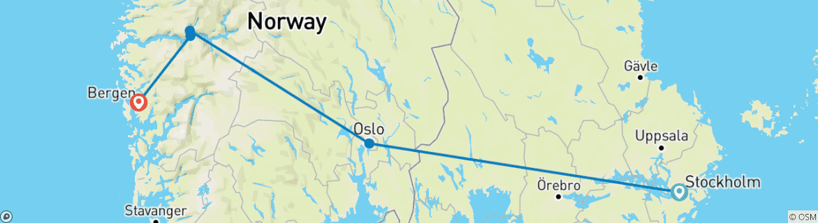 Image of a map showing the route of the tour