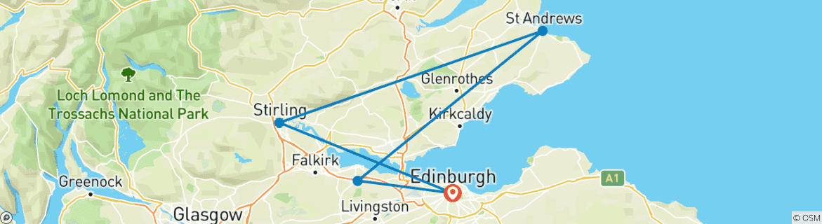 Image of a map showing the route of the tour