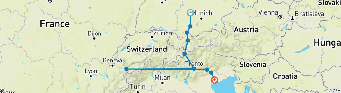 Foto van een kaart met de route van de rondreis