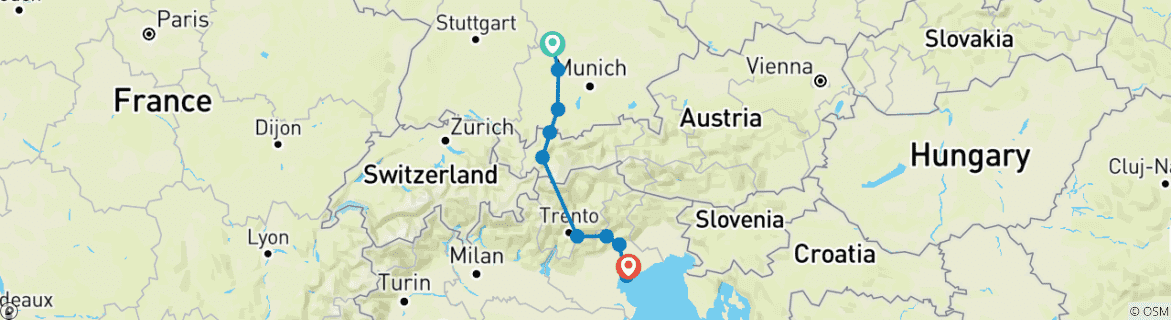 Foto van een kaart met de route van de rondreis