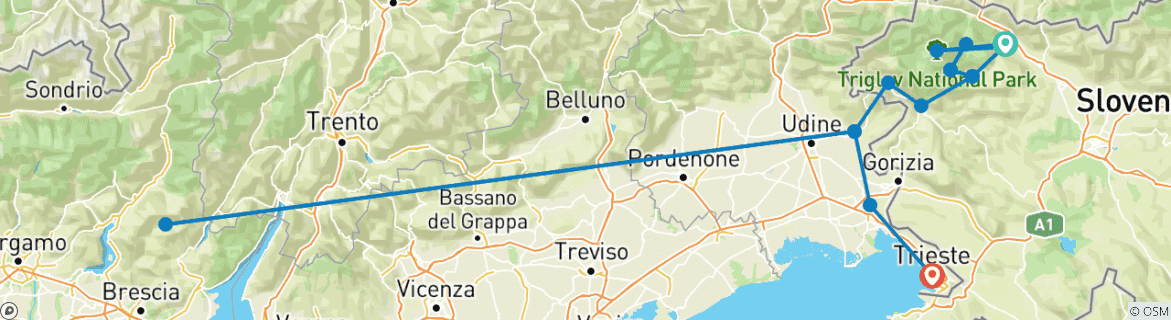 Karte von Bled - Triest: Auf der Panoramaroute durch Slowenien (8 Tage)