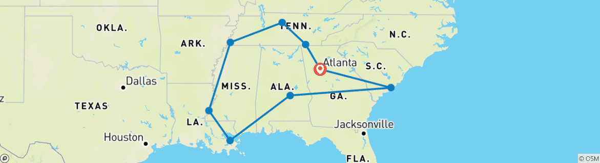 Image d'une carte montrant l'itinéraire du circuit