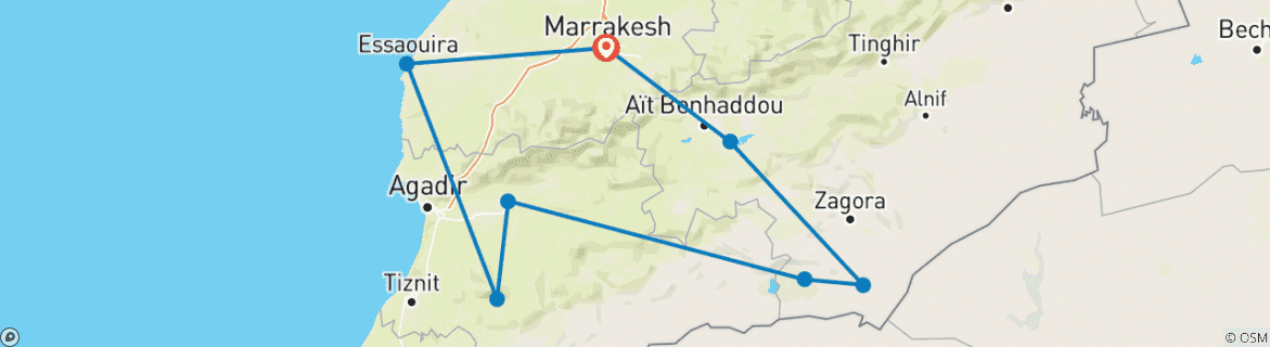 Image d'une carte montrant l'itinéraire du circuit