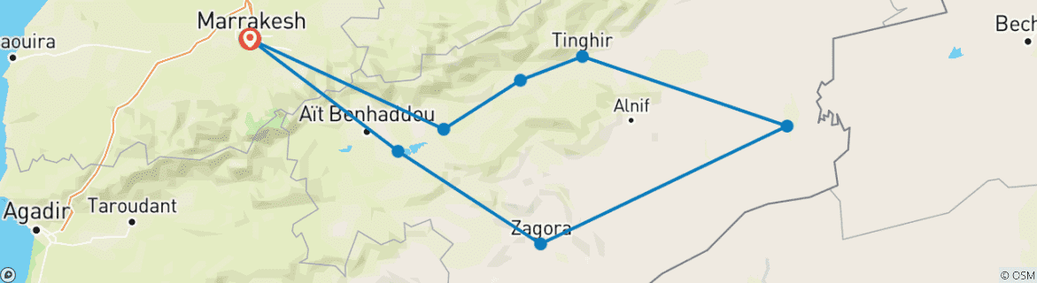 Image d'une carte montrant l'itinéraire du circuit
