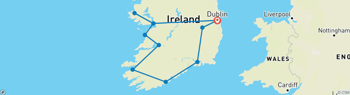 Image of a map showing the route of the tour