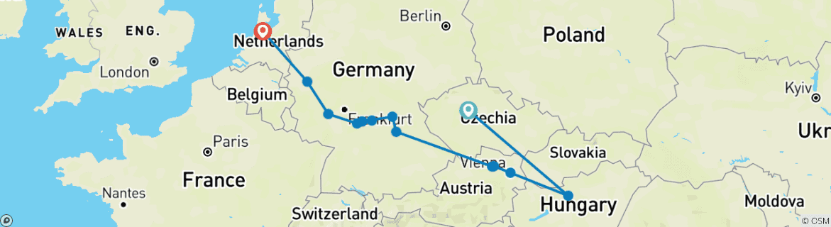 Image d'une carte montrant l'itinéraire du circuit