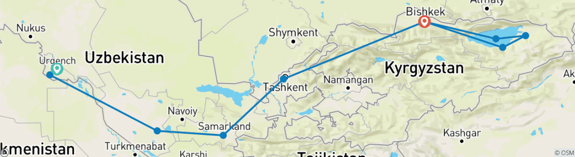 Image d'une carte montrant l'itinéraire du circuit