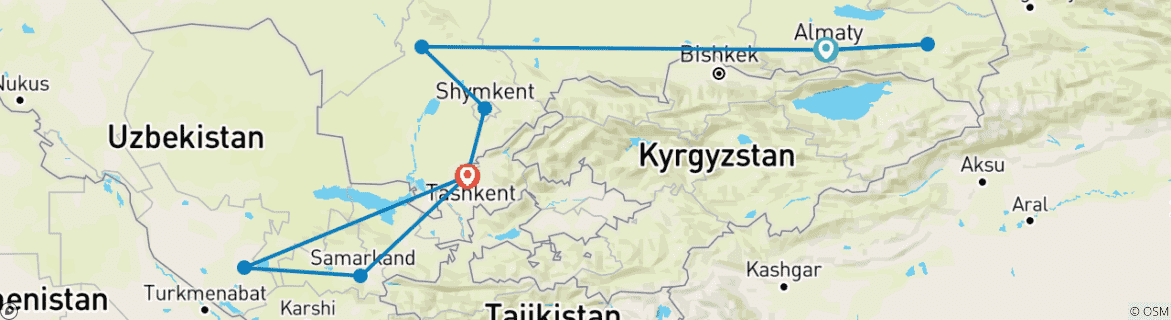 Karte von Kasachstan & Usbekistan Kleingruppenrundreise