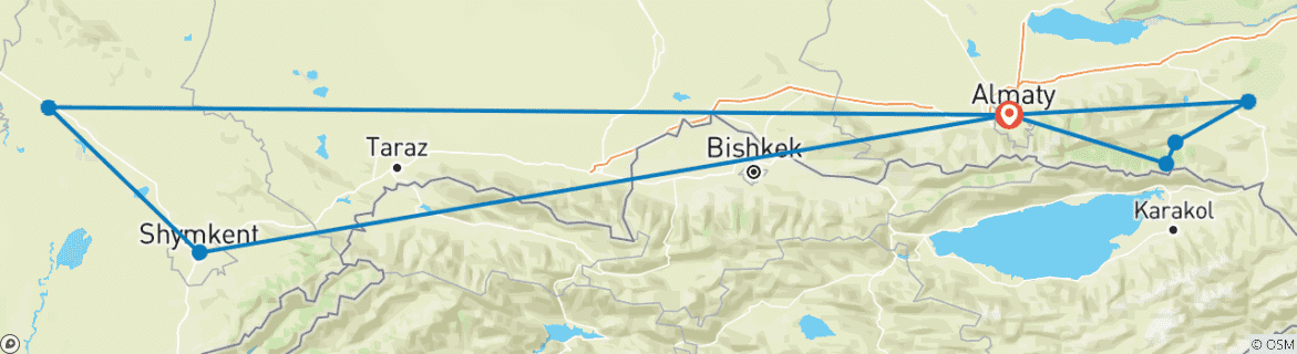 Carte du circuit Circuit en petit groupe au Kazakhstan
