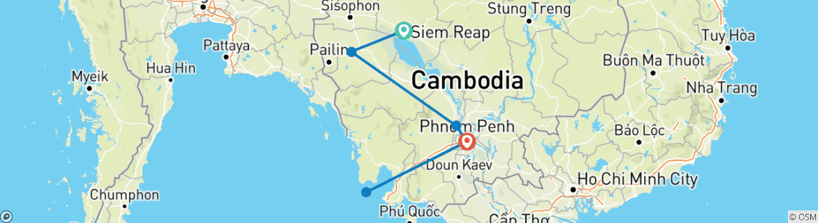 Kaart van Rondreis & zwemmen in Cambodja – in kleine groep – incl. vlucht