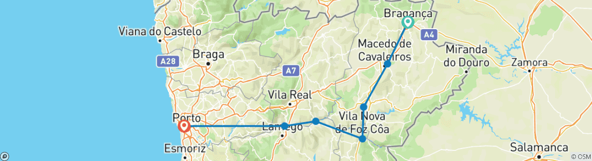 Image d'une carte montrant l'itinéraire du circuit