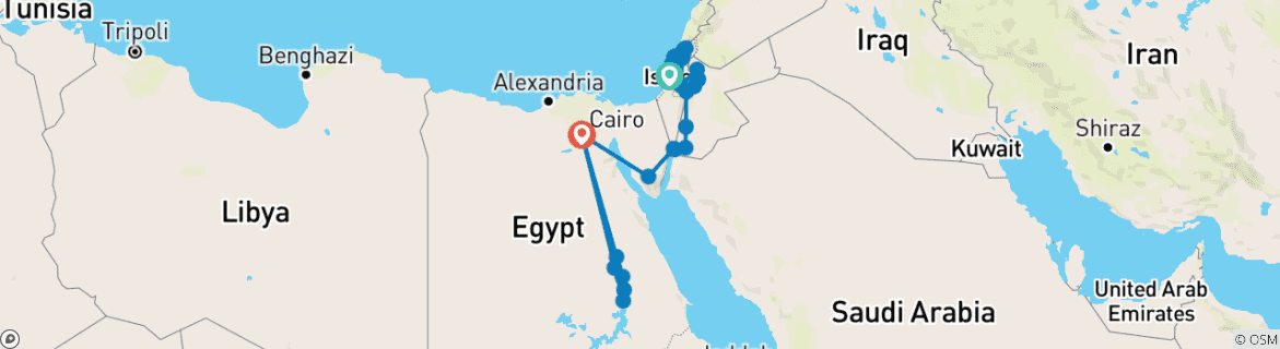 Image of a map showing the route of the tour