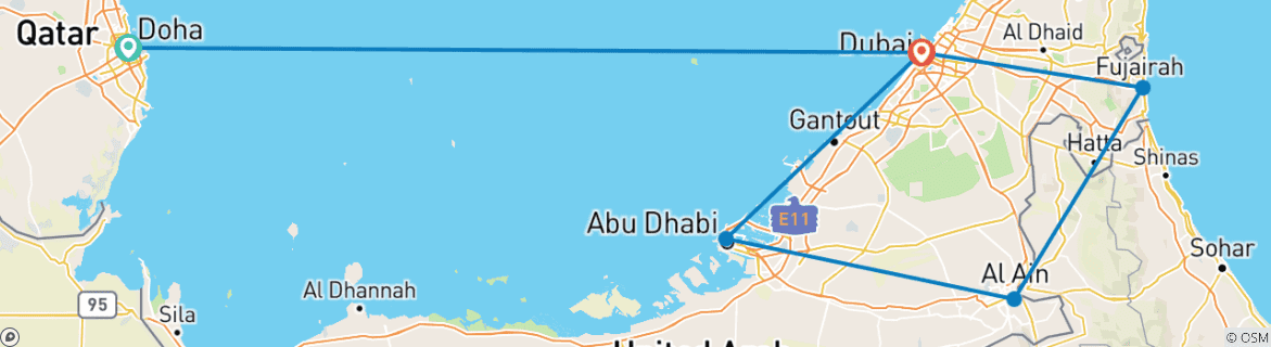 Mapa de Qatar, Dubai y Emiratos Árabes Unidos