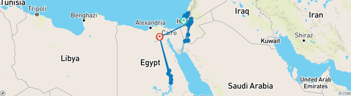 Image of a map showing the route of the tour