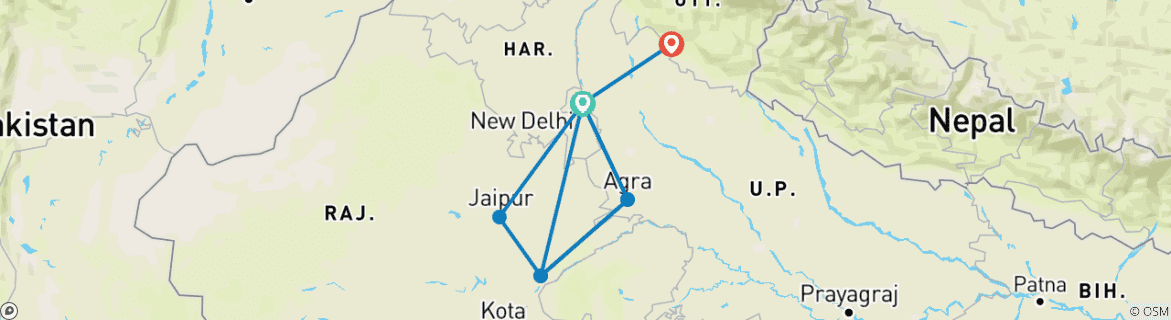 Image d'une carte montrant l'itinéraire du circuit