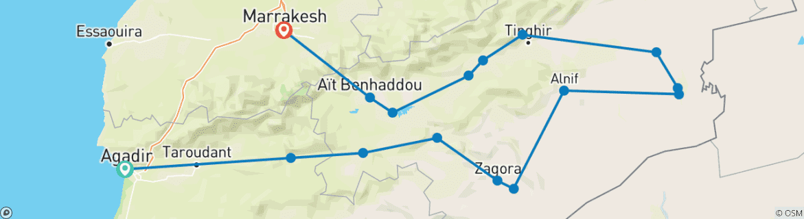 Image d'une carte montrant l'itinéraire du circuit