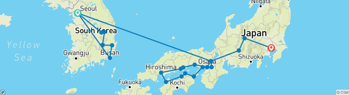 Foto van een kaart met de route van de rondreis