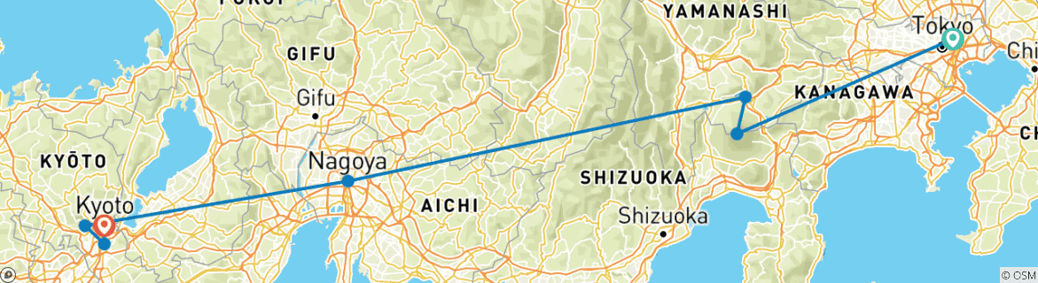 Image d'une carte montrant l'itinéraire du circuit