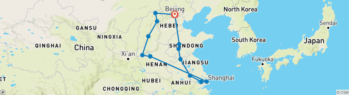 Image of a map showing the route of the tour