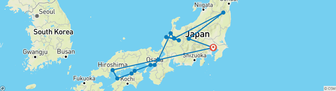 Image of a map showing the route of the tour