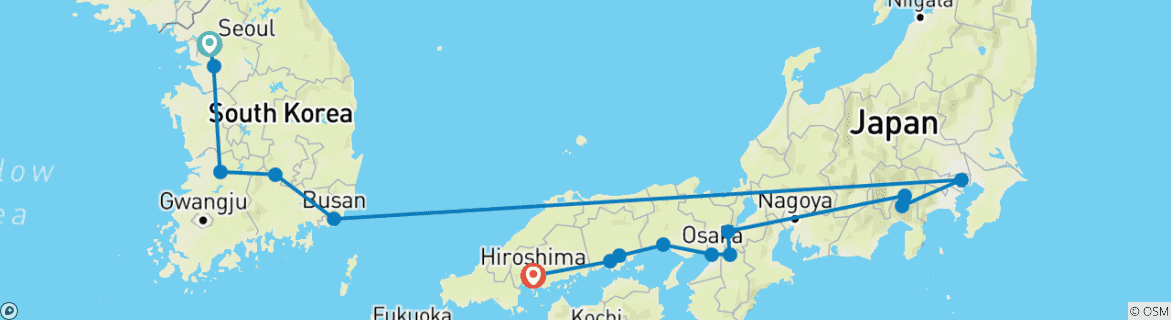 Karte mit der Reiseroute