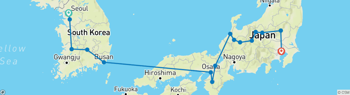 Karte mit der Reiseroute