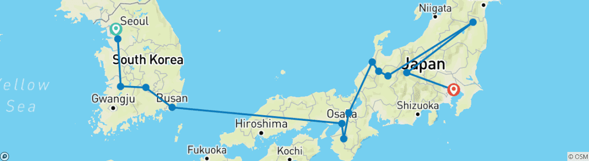 Karte mit der Reiseroute