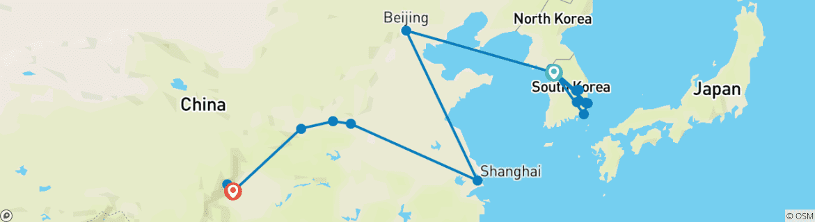 Image of a map showing the route of the tour