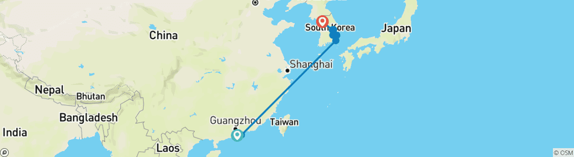 Foto van een kaart met de route van de rondreis