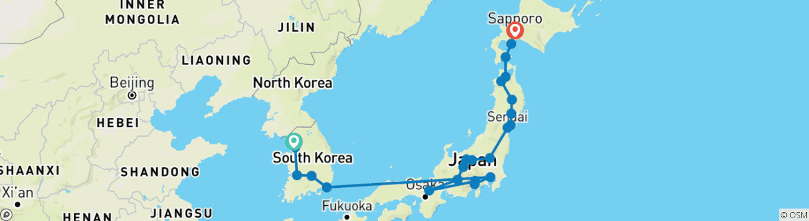 Karte mit der Reiseroute