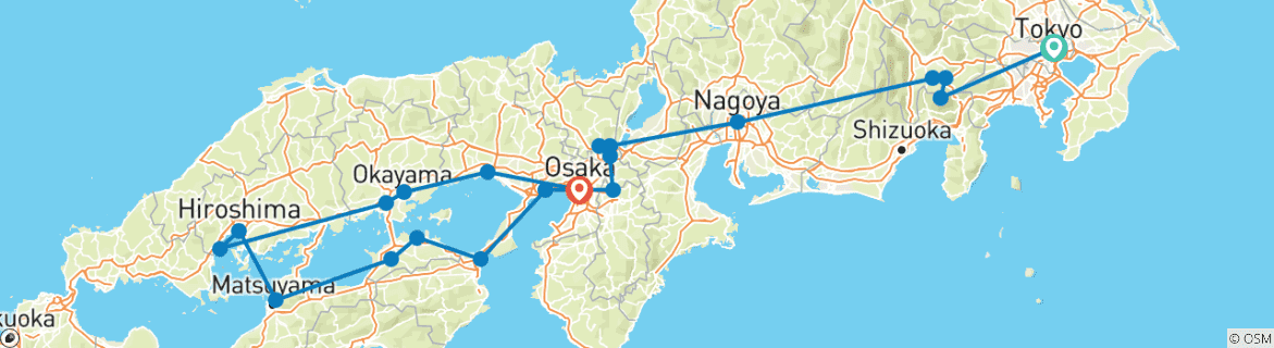 Foto van een kaart met de route van de rondreis