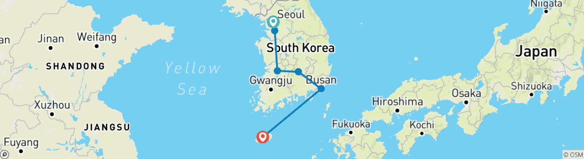 Foto van een kaart met de route van de rondreis