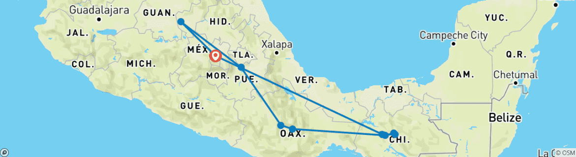 Image d'une carte montrant l'itinéraire du circuit