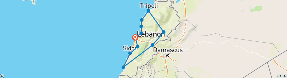 Image of a map showing the route of the tour