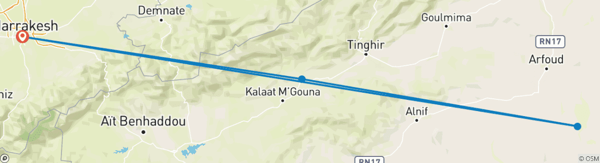 Foto van een kaart met de route van de rondreis