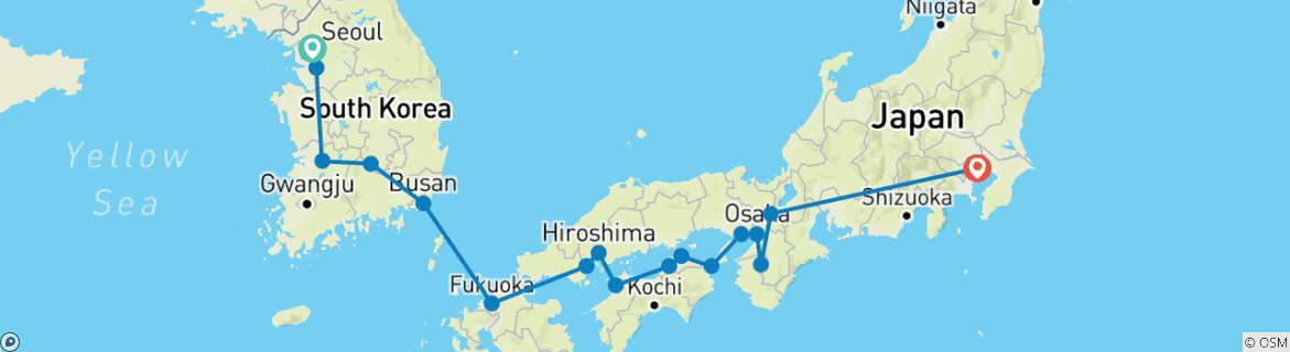 Karte mit der Reiseroute