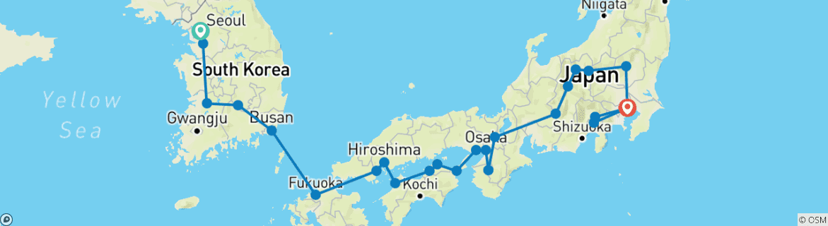 Karte mit der Reiseroute