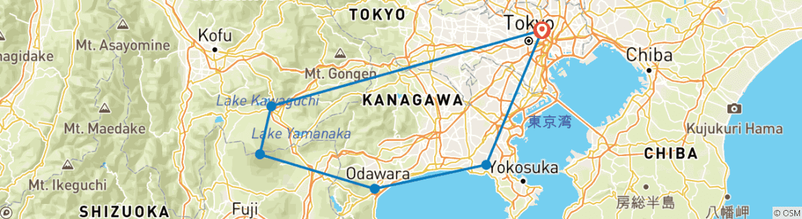 Foto van een kaart met de route van de rondreis