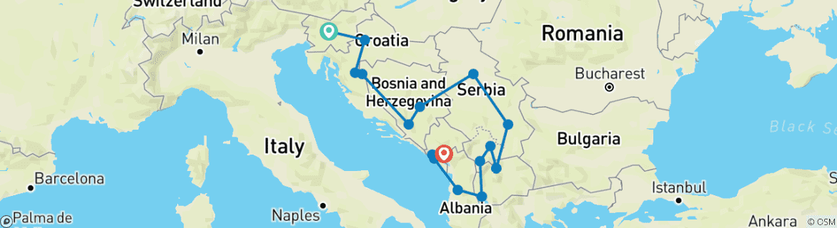 Image d'une carte montrant l'itinéraire du circuit