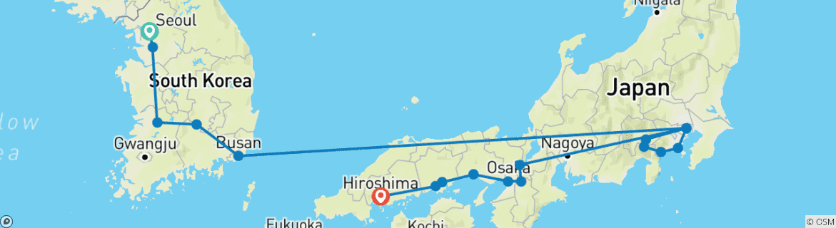 Karte mit der Reiseroute