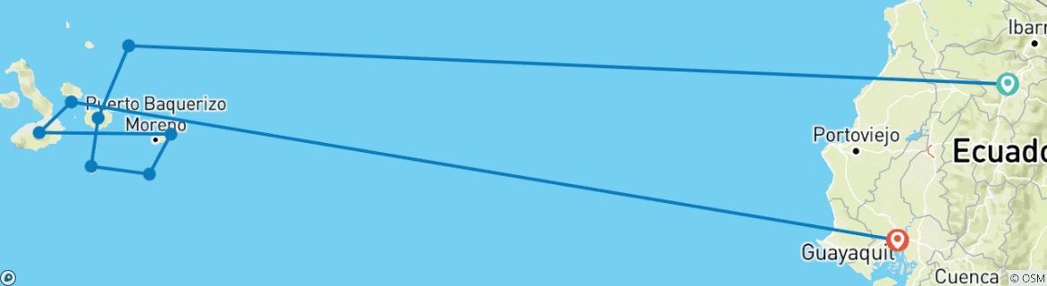 Image of a map showing the route of the tour