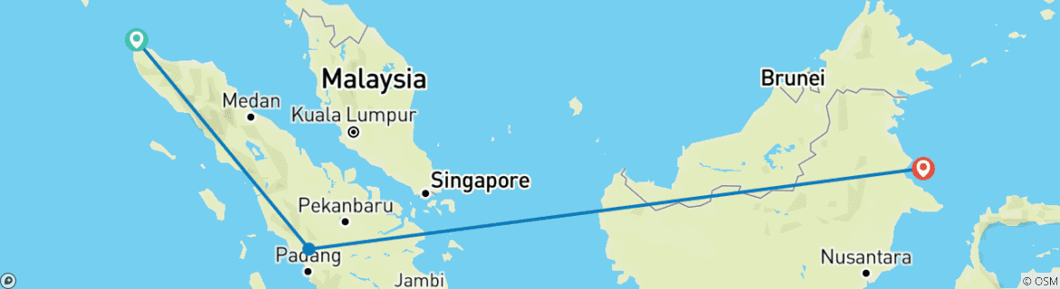 Carte du circuit 14 jours à la découverte de l'Indonésie : De Bornéo aux eaux cristallines
