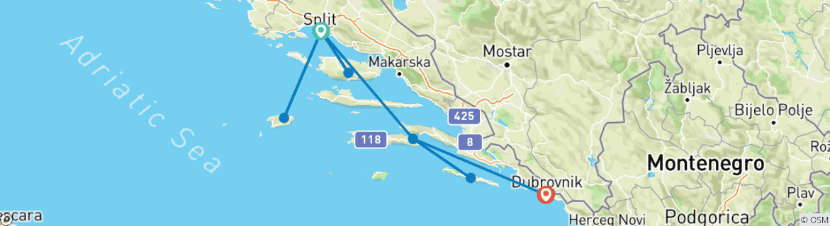 Carte du circuit Aventure en Croatie