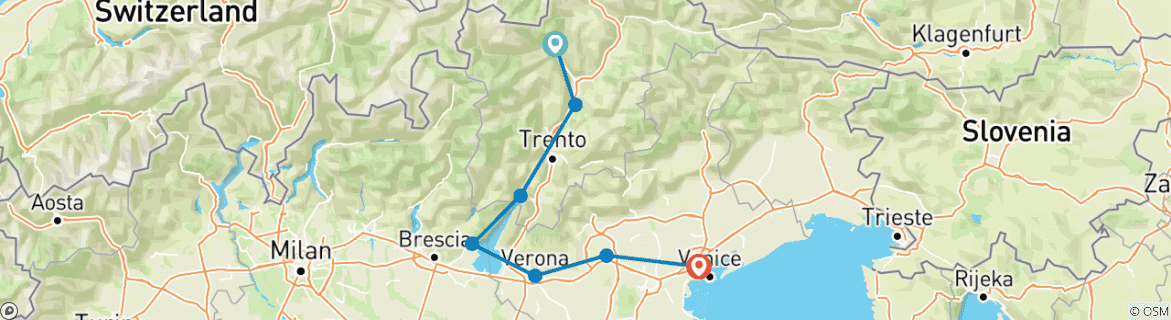 Image d'une carte montrant l'itinéraire du circuit