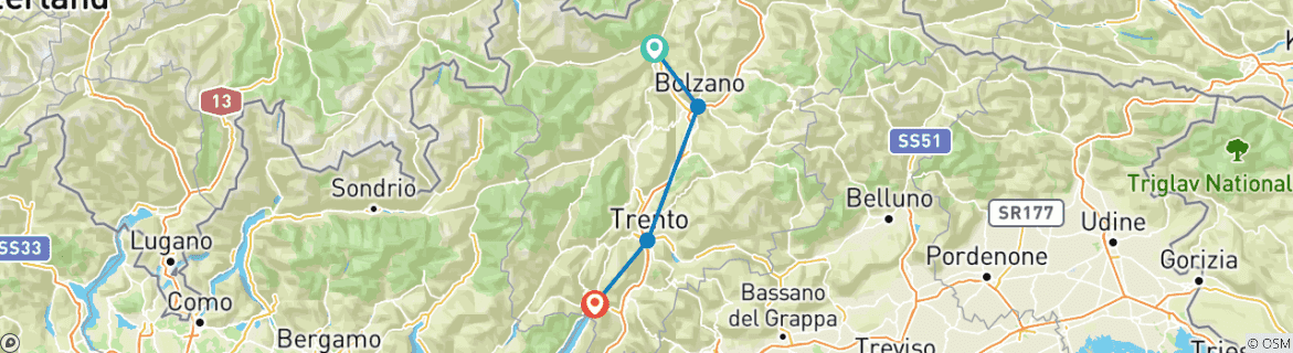 Image d'une carte montrant l'itinéraire du circuit