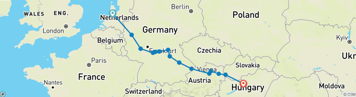 Image of a map showing the route of the tour